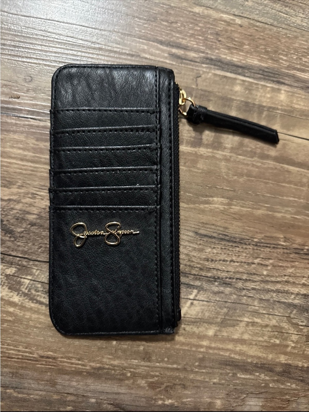Jessica Simpson Black Card Wallet with Gold Logo